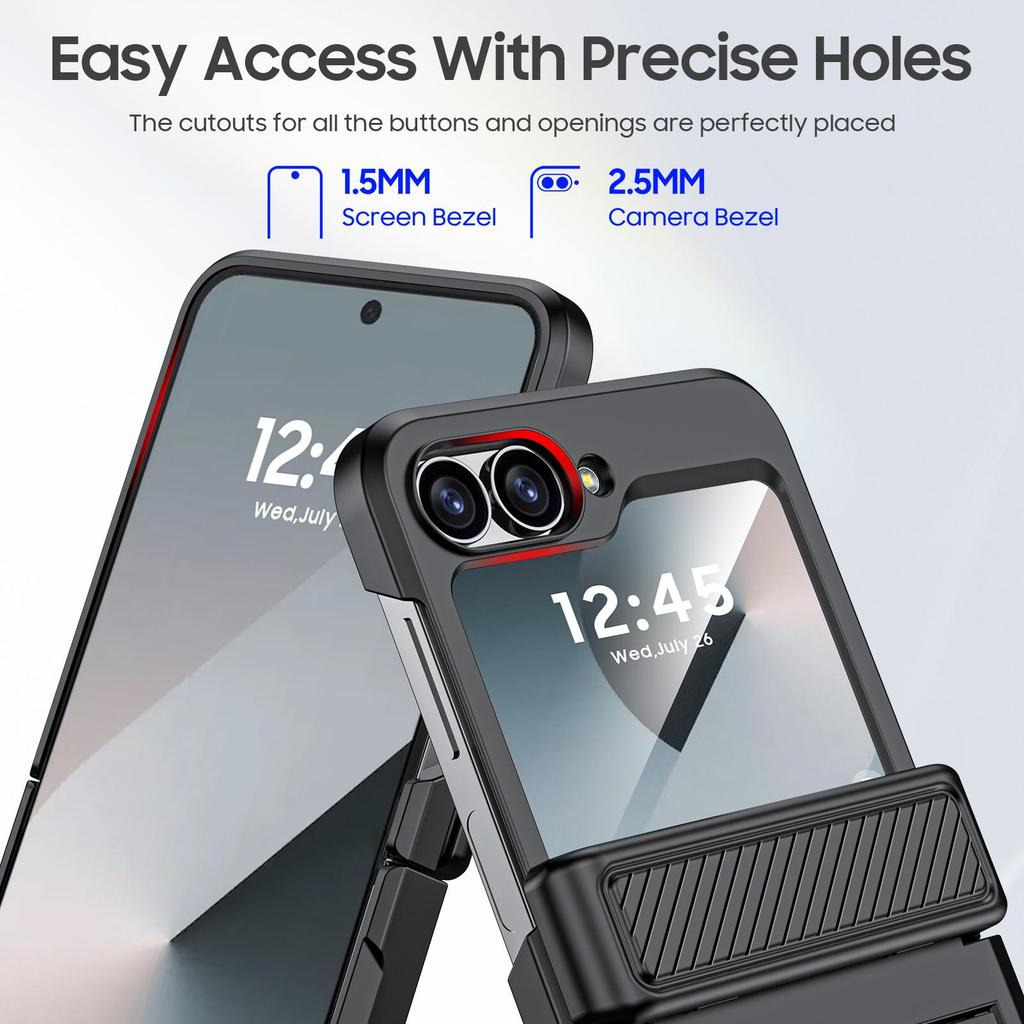 For Samsung Galaxy Z Flip 6 with Card Holder [RFID Blocking] & Hinge Protection & HD Screen Protector,Rugged Anti-Scratch Phone Case-Black