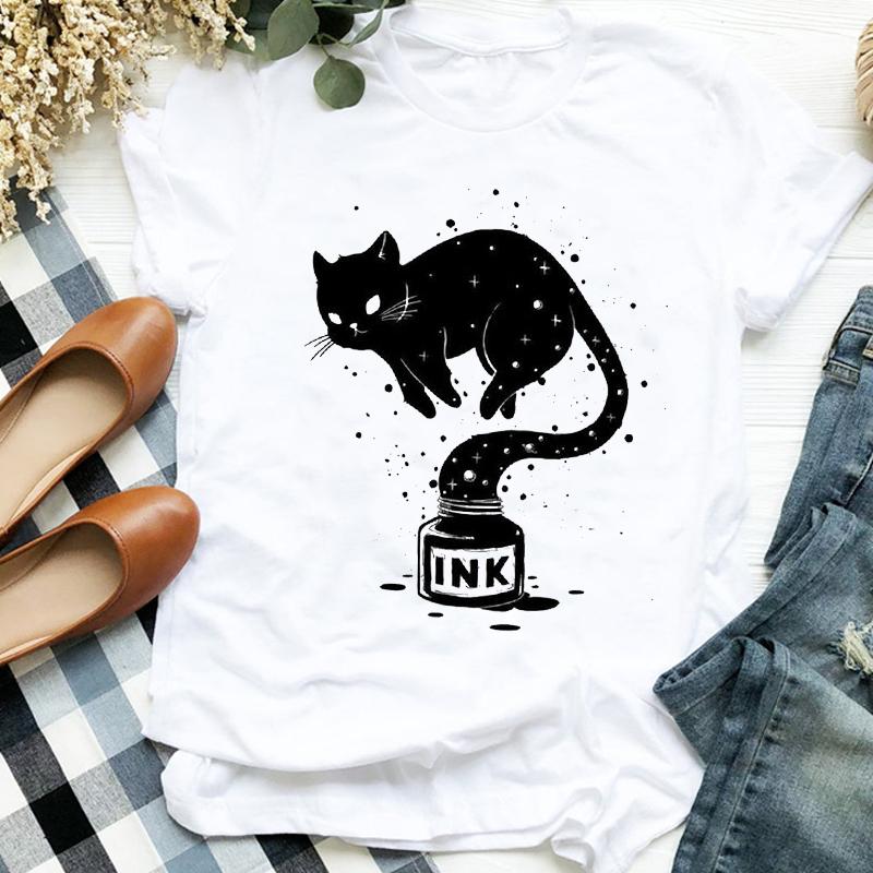 Women Lady Casual Cat Letter Funny 90S Style Cute Print Shirt T Tee For Womens Clothes