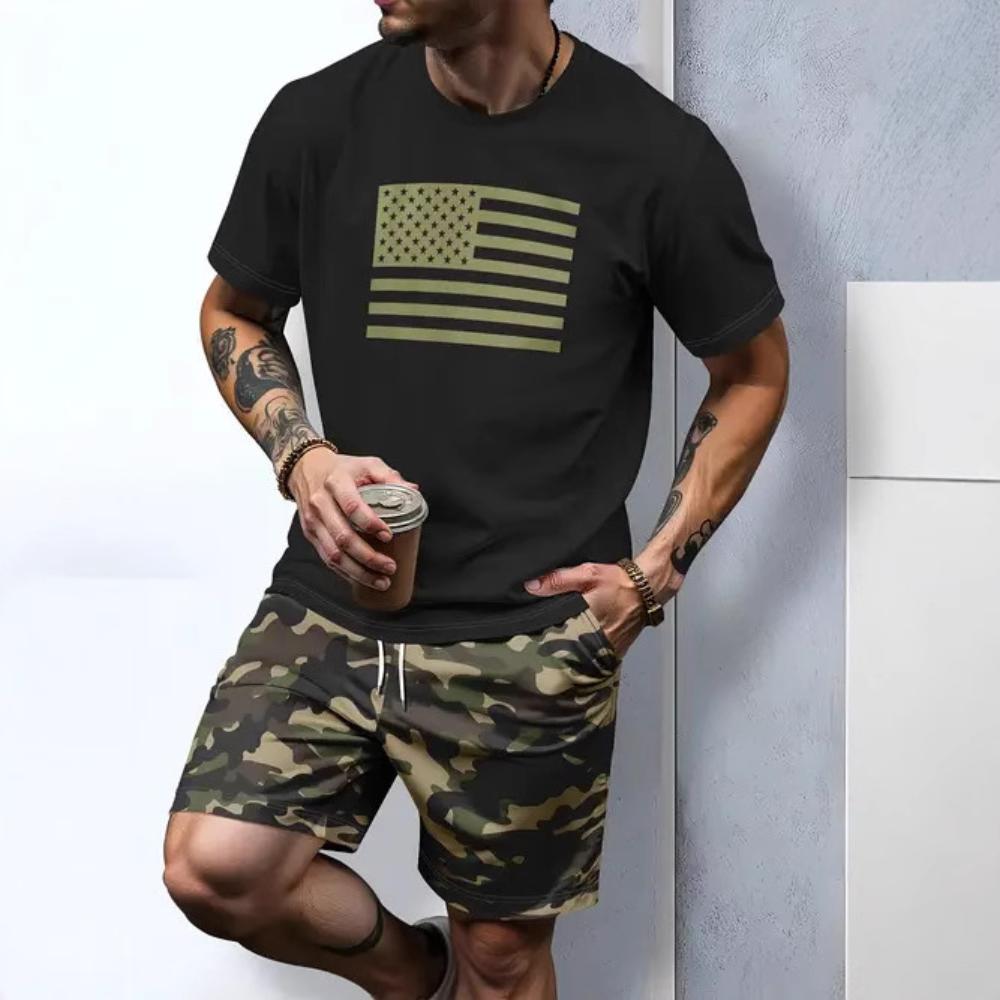 Men's Casual Fashion Sports Suit Round Neck Lightweight Short-sleeved Shorts Suit Loose Comfortable Unisex Sports Clothing