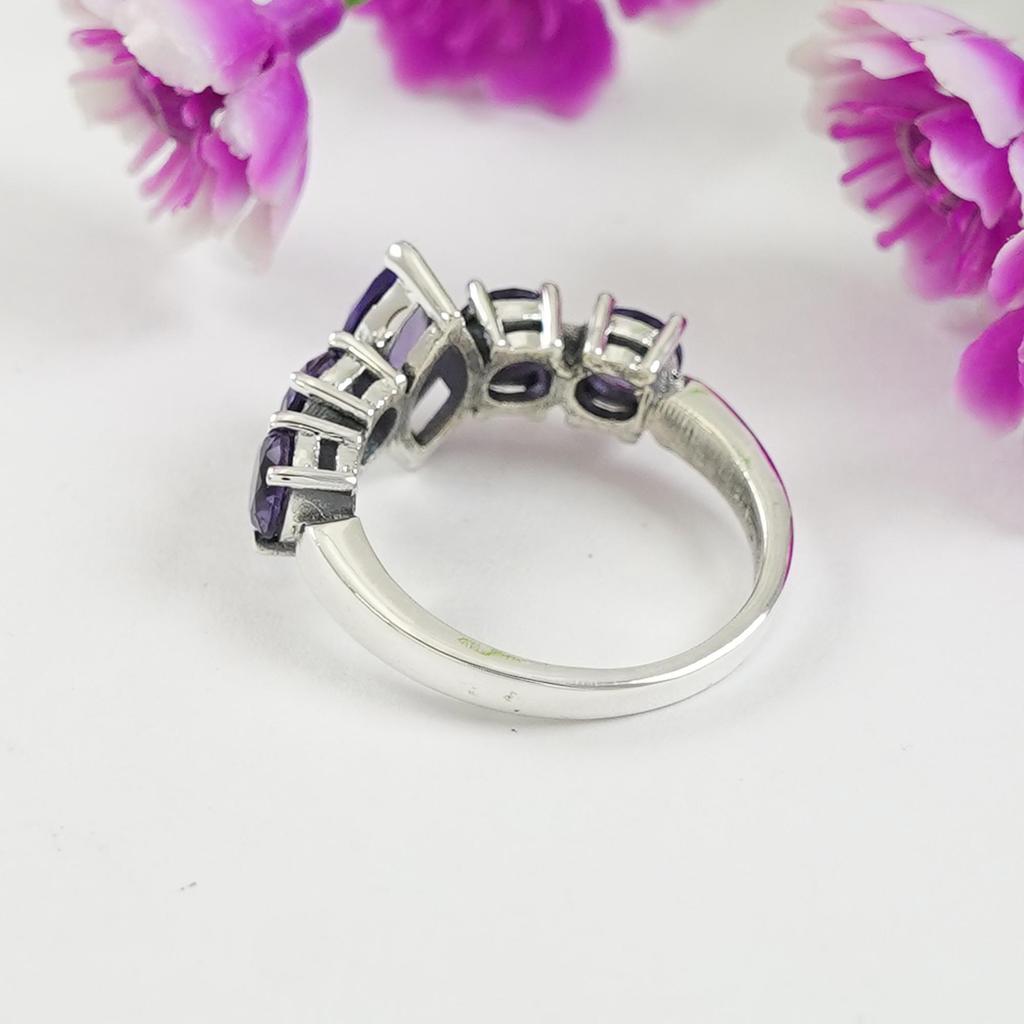 Multi Amethyst Ring, Eternity Band Ring, Handmade 925 Sterling Silver, Marquise Round Stone Ring, Wedding Ring, Purple Gemstone Ring