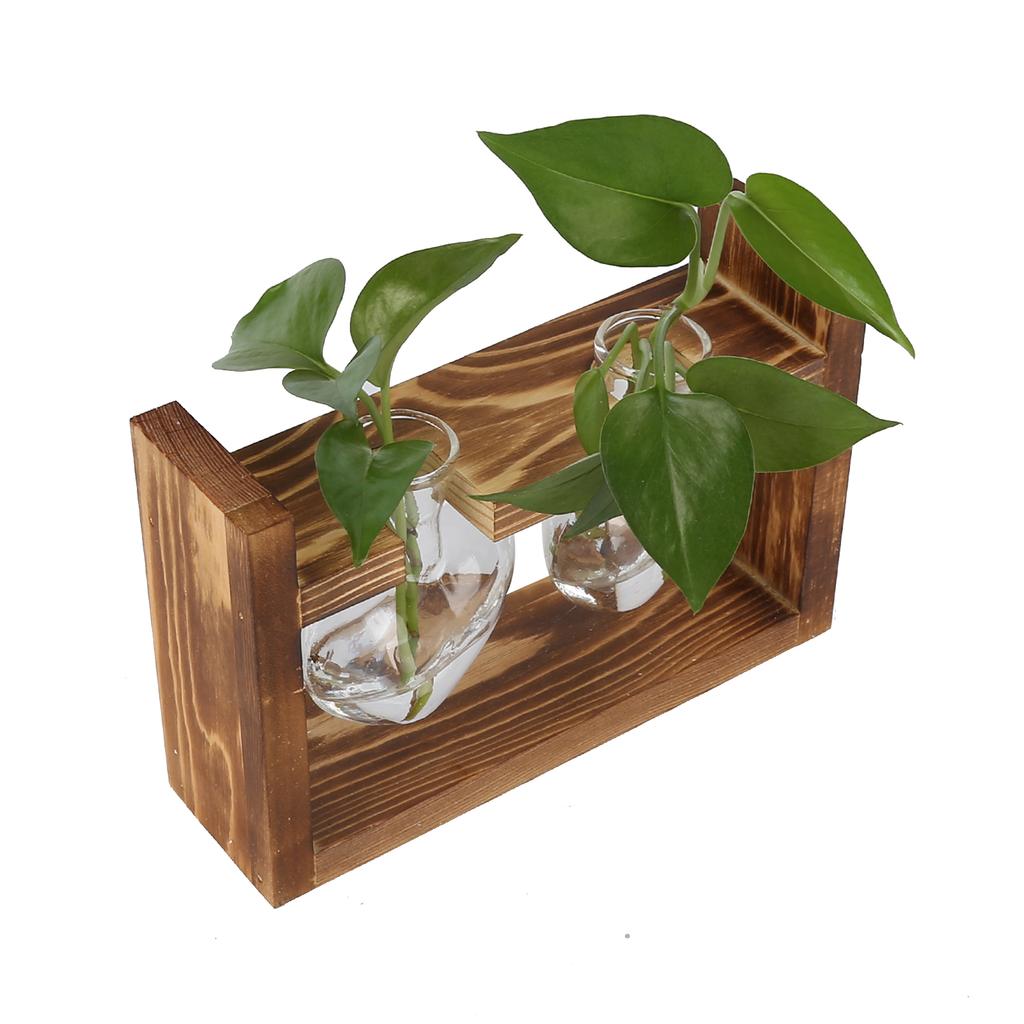 Innovative Flower Pot with Vintage Wooden Frame Transparent Tabletop Vase Home Decoration(2