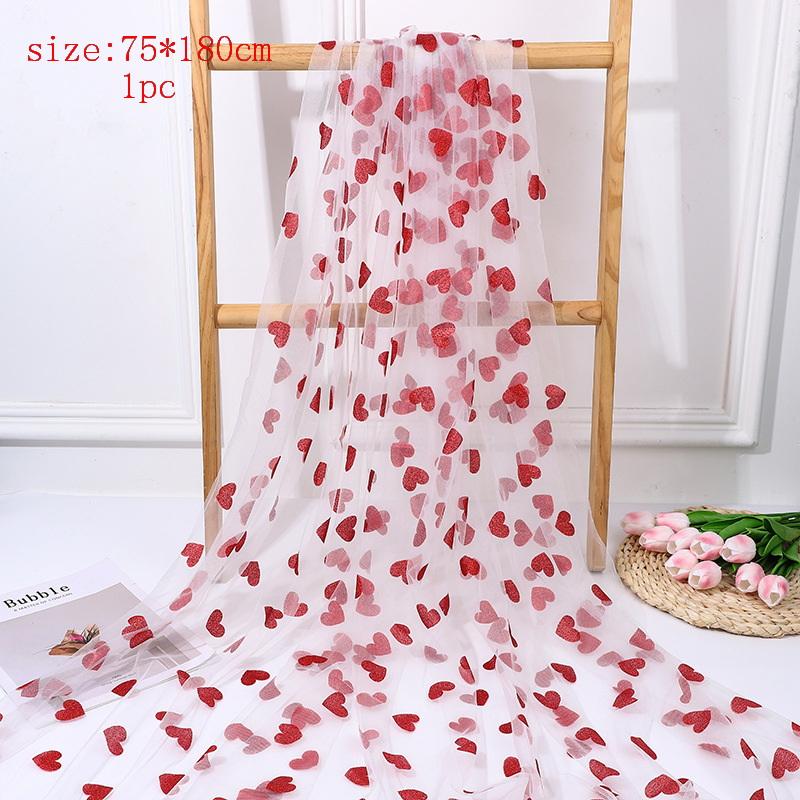 1Pcs Romantic Valentines Day Candlelight Dinners Decor Red Heart-shaped Mesh Tablecloth For Decorating Wedding Banquets Parties