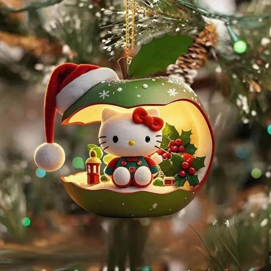 Christmas Ornament Cartoon Anime Cat In Red Fruit Christmas Tree Ornament 2D Acrylic Hanging Pendant for Holiday Home Decor