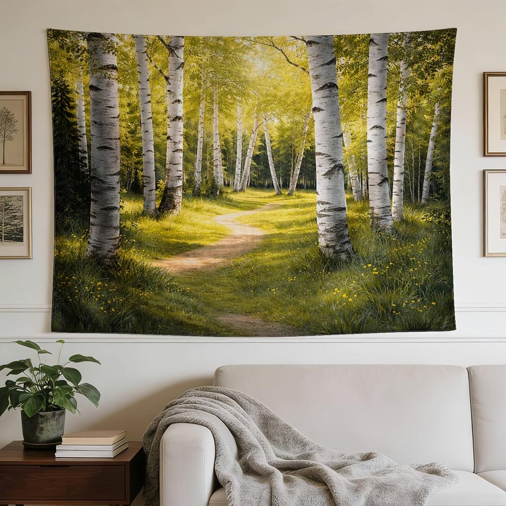 An Elegant Wall Hanging, Birch Forest, Sunny Path, Peaceful View, Ideal for Enhancing The Decor of Houses, Student Accommodations, And Sleeping Quarte