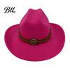 Winter Windproof Wool Cap Unisex Western Cowboy Hat, Felt Fedora Hat with Faux Leather Band, Retro Wide Brim Cowgirl for Men Women Autumn Warm