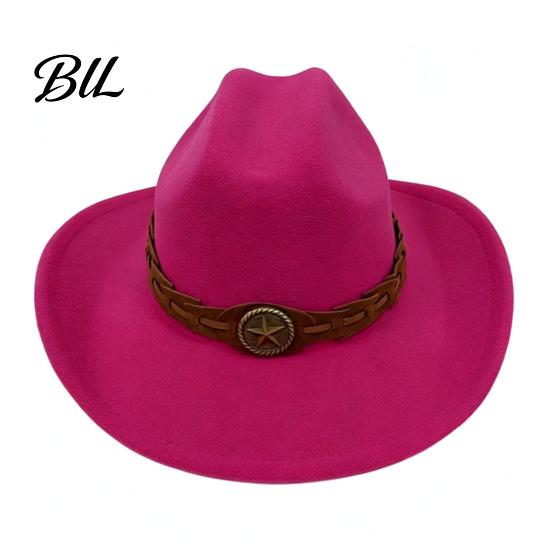 Winter Windproof Wool Cap Unisex Western Cowboy Hat, Felt Fedora Hat with Faux Leather Band, Retro Wide Brim Cowgirl for Men Women Autumn Warm