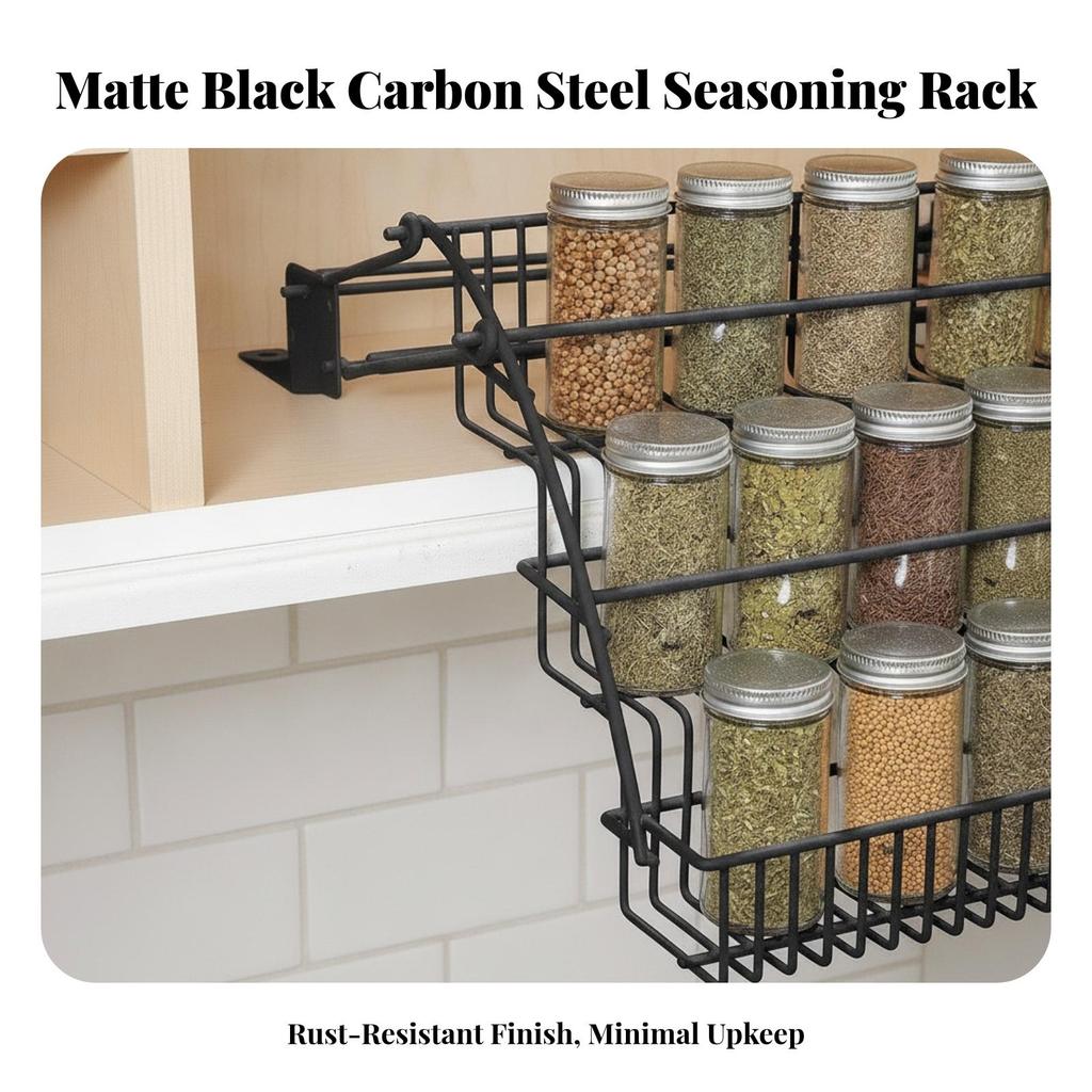 Three-Tier Kitchen Seasoning Rack Black Organizer Space-Saving