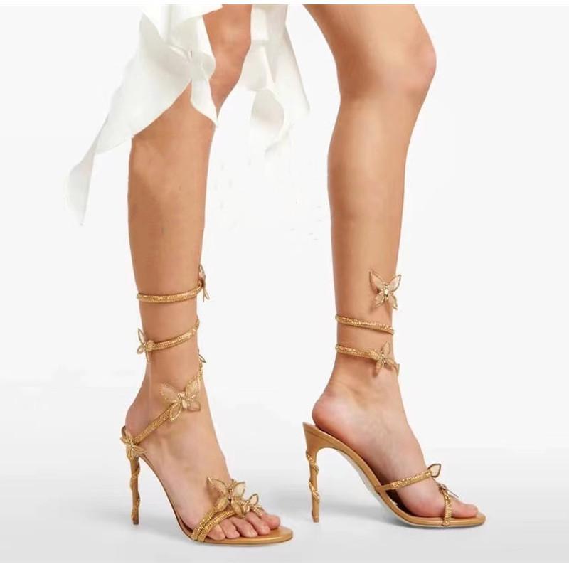 Crystal Embellished Butterfly Details Women's Sandals Sexy Coiled Belt High Heels Gladiator Sandals Party Prom Shoes