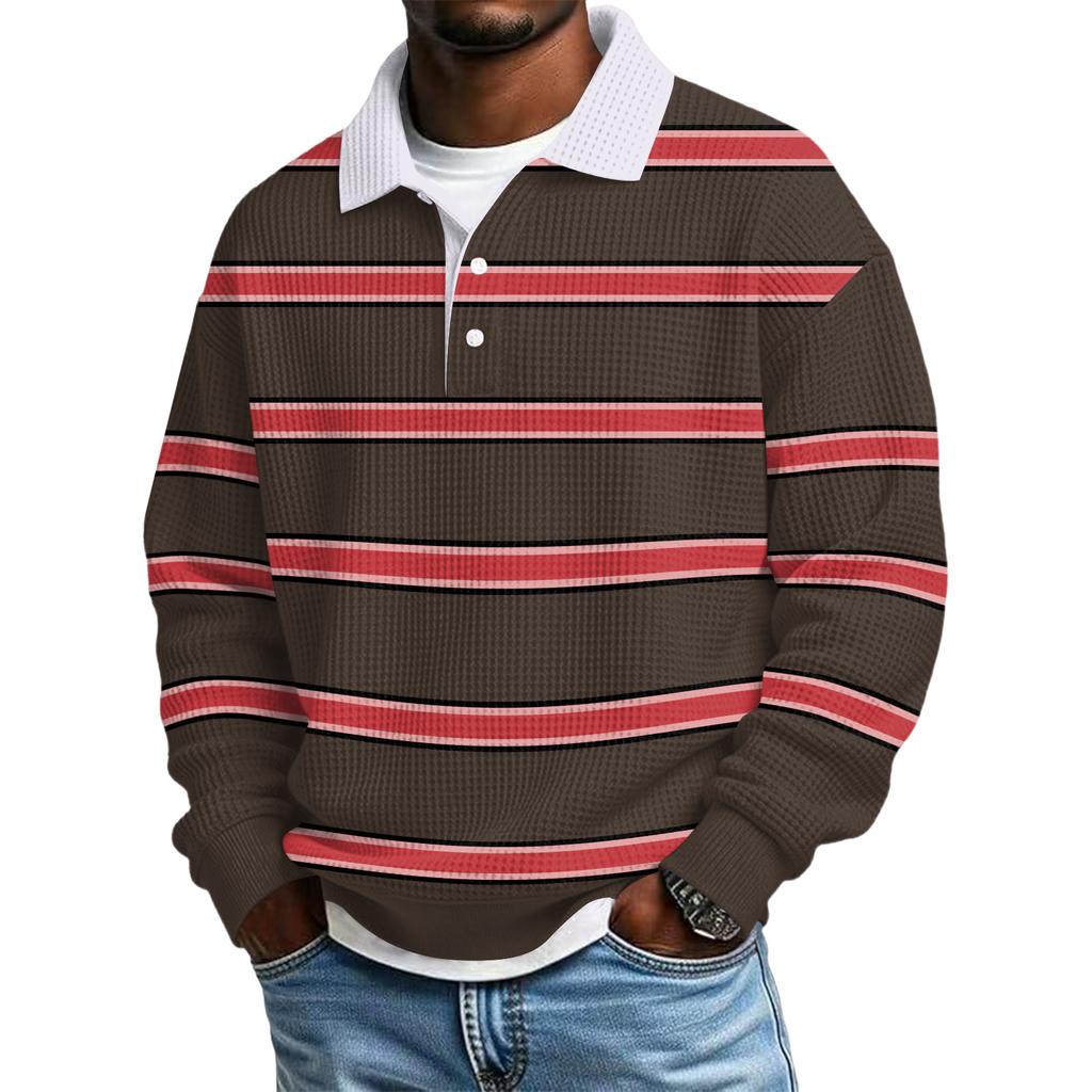 Men's Color-Block Collar Long-Sleeve Casual Top