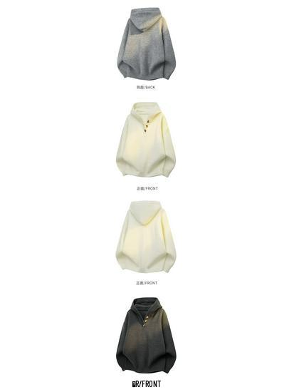 Men's Retro Loose-Fit Knitted Hoodie Sweater - Solid Color, Casual & Trendy for Autumn/Winter