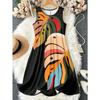 Summer New Style Sleeveless Printed Dress with A Fashionable Loose Round-necked Backless Design