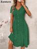 Summer New Fashion Polka Dot Women's Dress Sexy V-Neck Pleated Short Sleeve Floral Dress