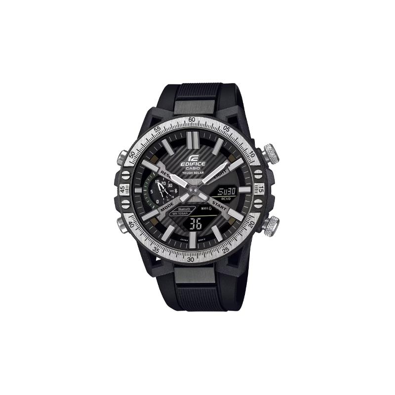 

Casio EDIFICE series 100 meters waterproof quartz movement resin strap Japanese and Korean watch men s watch black dial ECB-2000TP-1A
