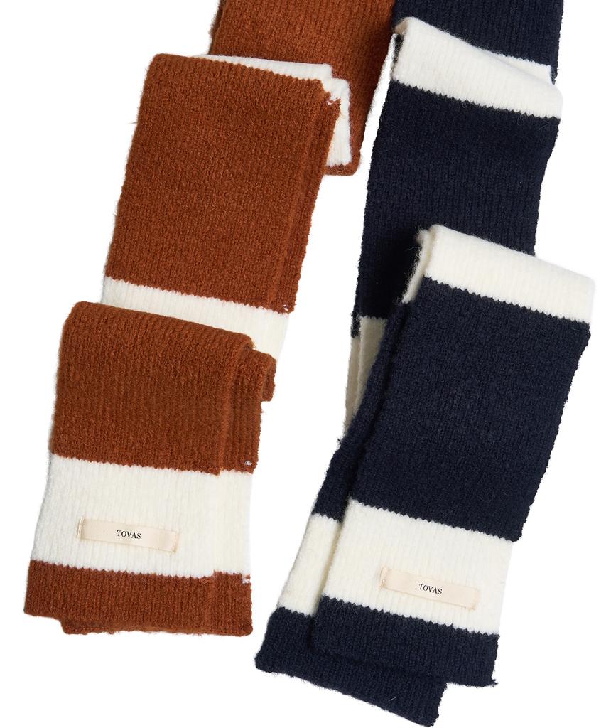 Tobaseu Wool Stripe Scarf (Brick/Ivory)