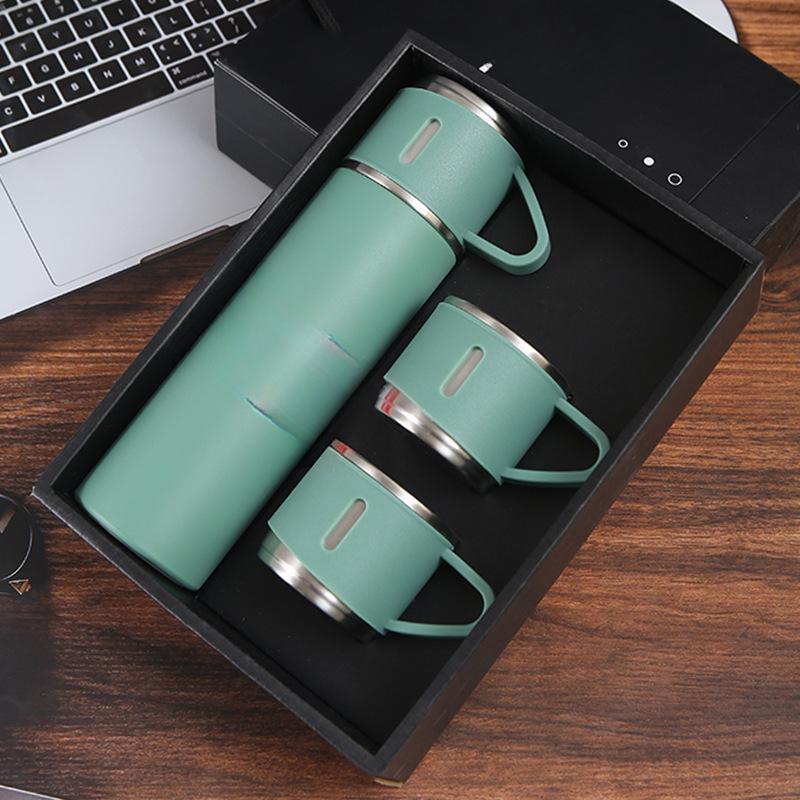Business Stainless Steel Vacuum Flask Three-lid Gift Straight Cup Portable Outdoor Travel Mug