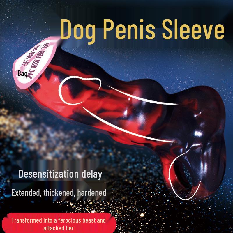 Wolf Fang Silicone Penis Sleeve: Wearable, Realistic, Thickening Adult Toy for Men, with Leather Delay Sheath.