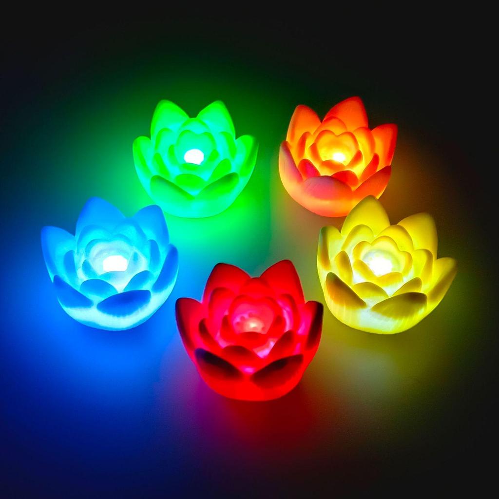 Seven-Color Lotus Lamp: Night Light for Prayer, Blessing, and Dharma with Guanyin and Buddha Offerings, Featuring Electronic Candle.