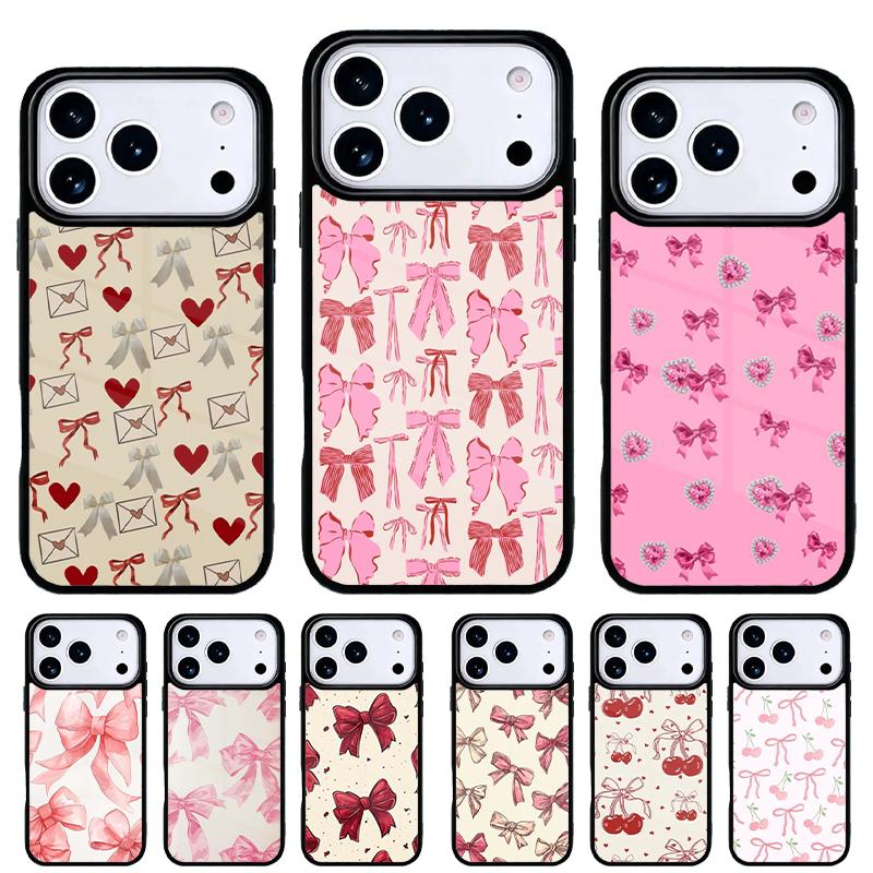 Aesthetic Pink Ribbons Bow Tie Phone Case for iPhone 17 16 15 14 13 Pro Max Back Cover for 12 11 Pro Coque