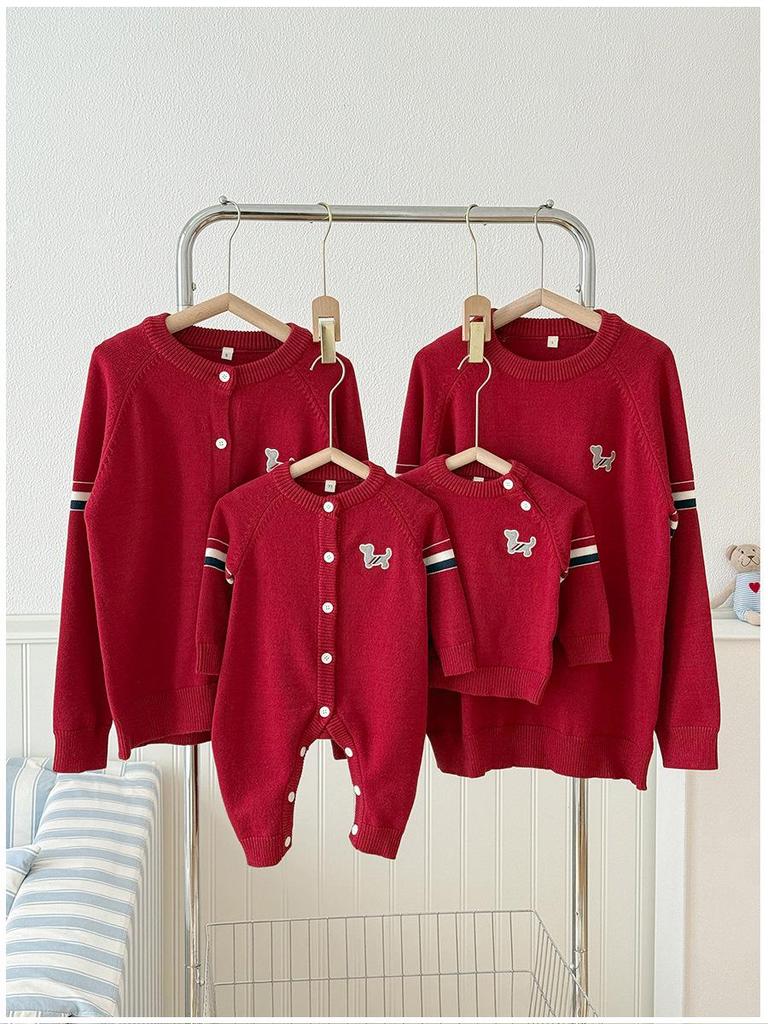 2026 New Year Red Family Sweaters: Parent-Child, Baby, and Toddler Outfits for Family of Three or Four