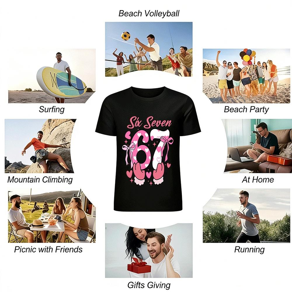 Sweet Style Women's Top With Heart Bow 67 Number Print Pure Cotton T-shirt