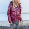 Solid Zipper Drawstring Puffer Jacket Quilted Water Resistant Loose Winter Warm Women Outerwear Daily Causal Coat