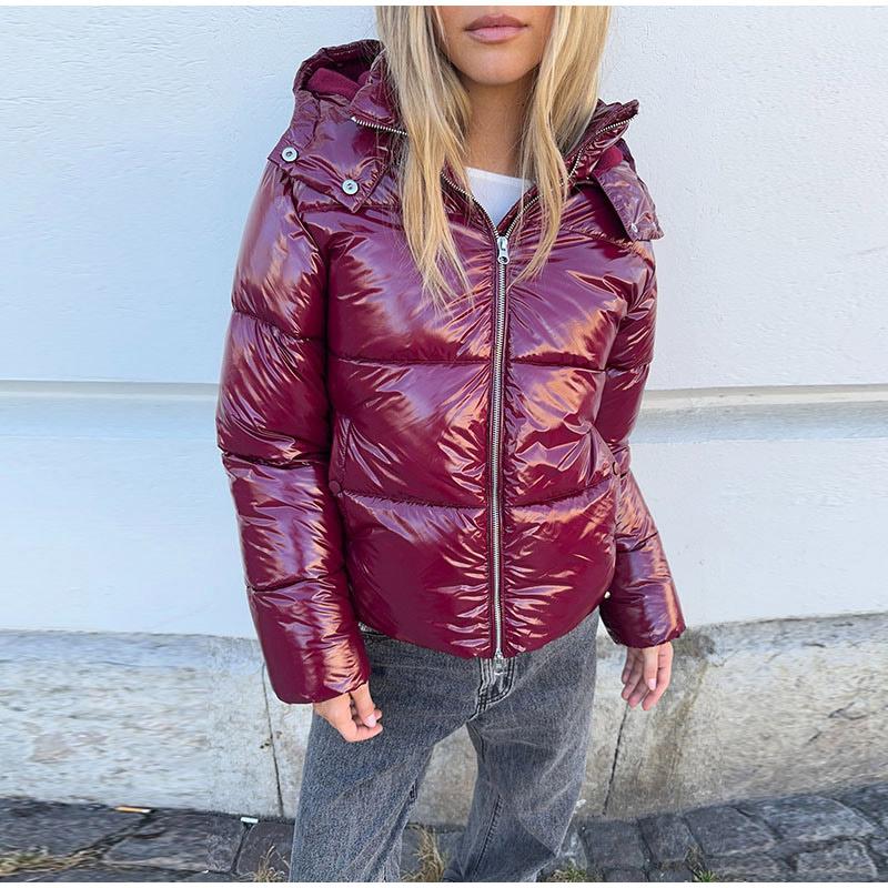 Solid Zipper Drawstring Puffer Jacket Quilted Water Resistant Loose Winter Warm Women Outerwear Daily Causal Coat