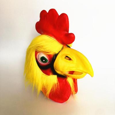 Big Red Rooster Latex Mask with Fur, Party Mask