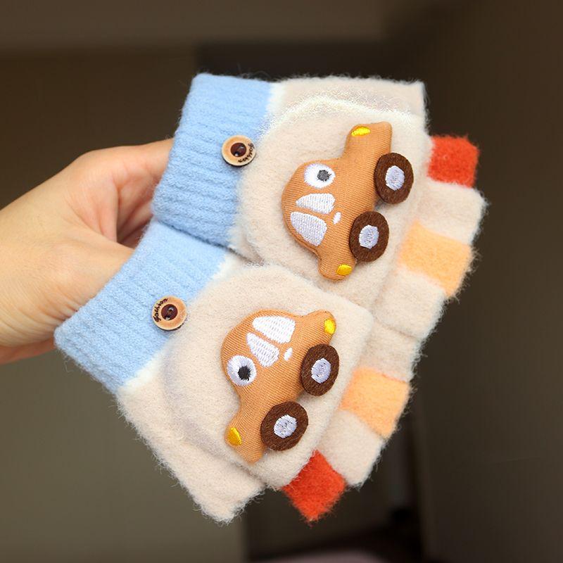 

Cartoon Kids Winter Knit Flip-Top Gloves: Warm, Cute, Half-Finger Design for Boys & Girls Standard