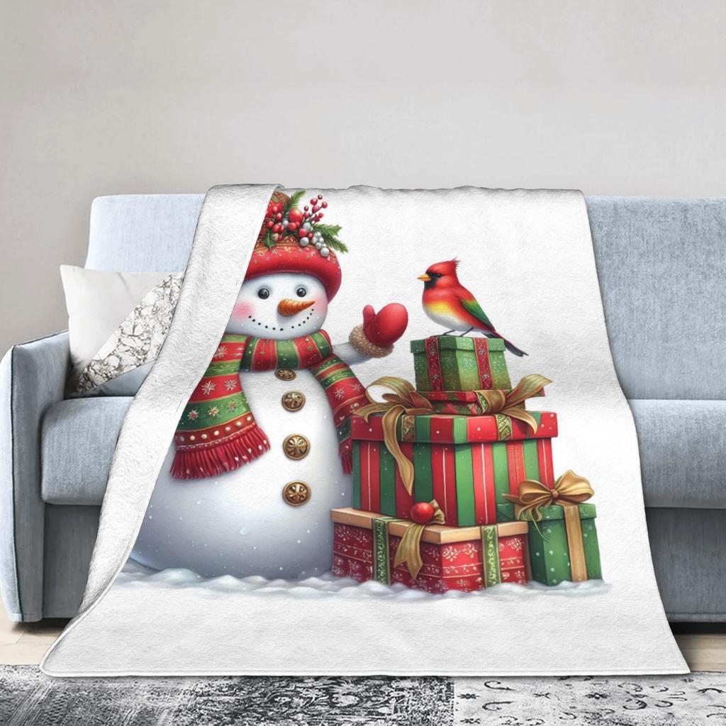 Christmas Snowman Plush Blanket Girls Boys  Flannel Bedding Throws For Outdoor Warm Soft Design Quality Bedspread Gift