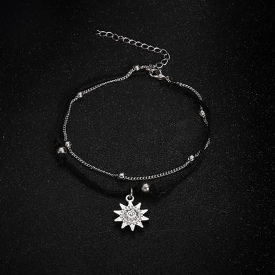 Cheville Dame Yousheng Pendentif Soleil Chaîne Rétro Bohème Double Couches Décoration Longueur Réglable Inaltérable Bracelet de Jambe de Plage Accessoire de Jambe