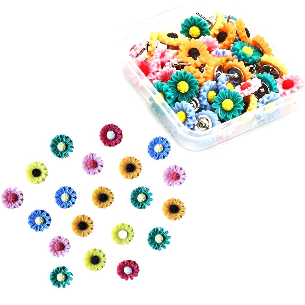 20/30Pcs Flower Push Pins Decorative Thumbtacks Cork Notice Board Thumb Tacks with Case for Cork Board Bulletin Boar