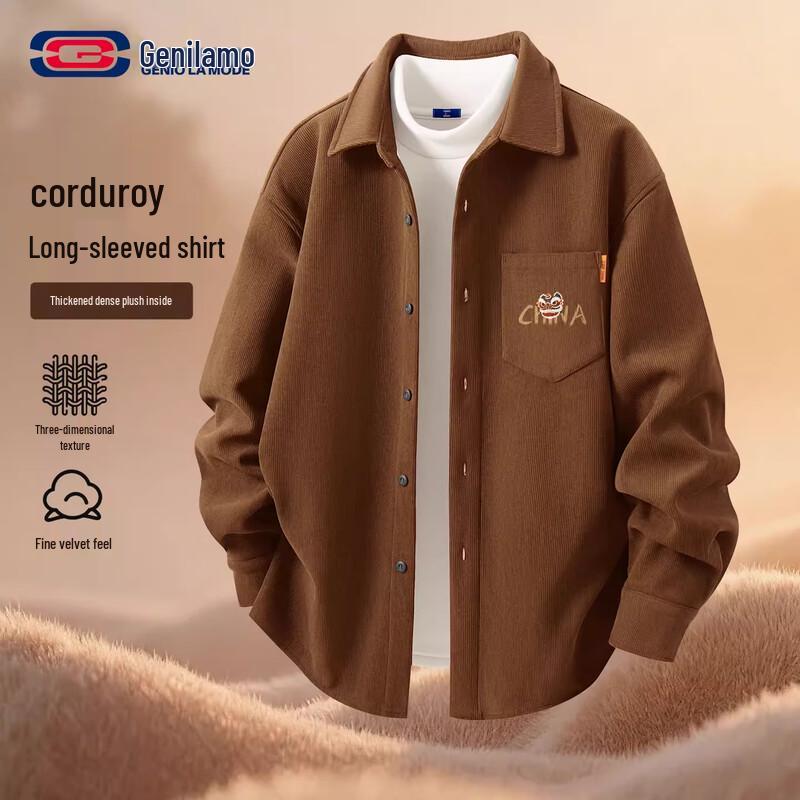 GENIOLAMODE Men s Plush Thick Corduroy Overshirt 2XL