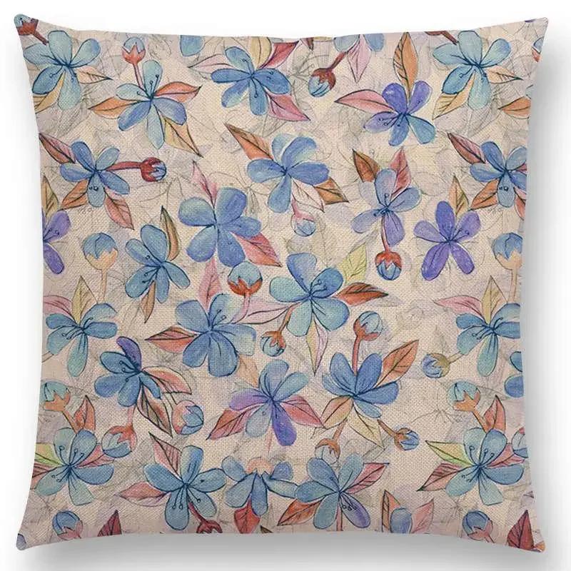 New Full Of Vitality Leaf  Flower Kingdom Beautiful Floral Painting Retro Gorgeous Cushion Cover Sofa Throw Pillow Case