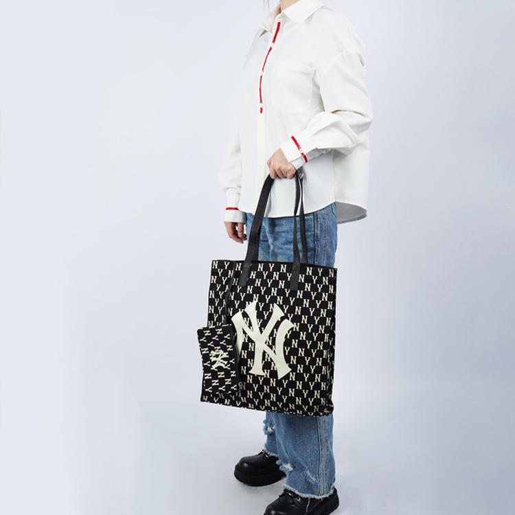 New MLB Monogram Collection Polyester Combo Bag, Tote Bag, Shopping Bag, Shoulder Bag, Handbag Women's Black 3AORL011N-50BKS