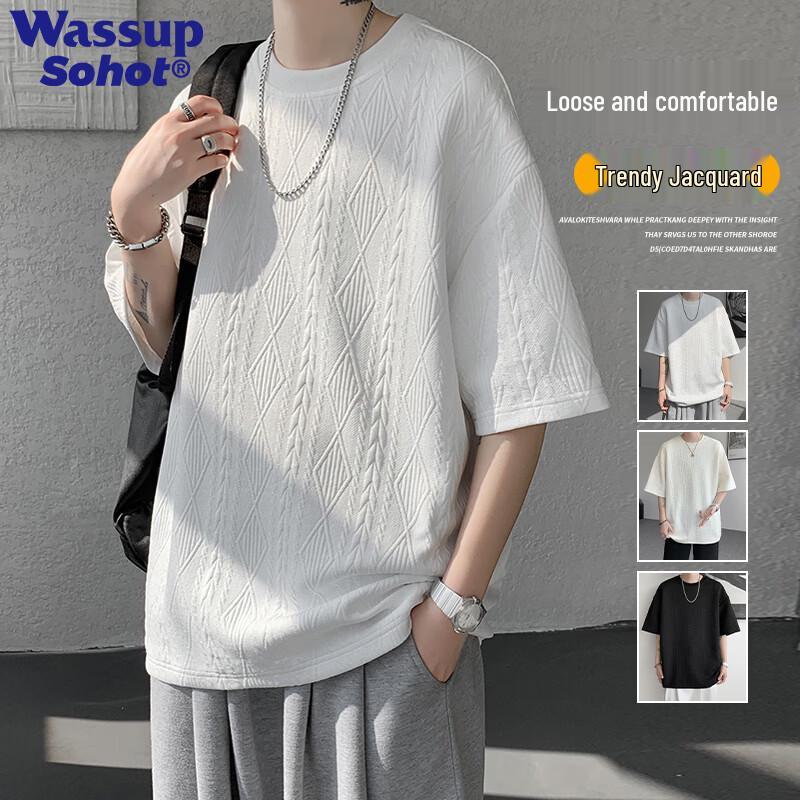 Wassup Sohot Men s Jacquard Textured Round Neck T-Shirt 2XL