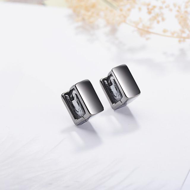 Top Quality 925 Sterling Silver Earrings for Men Jewelry Charm Women Square Black Hoop Earrings for Girl Men Accessories Trendy