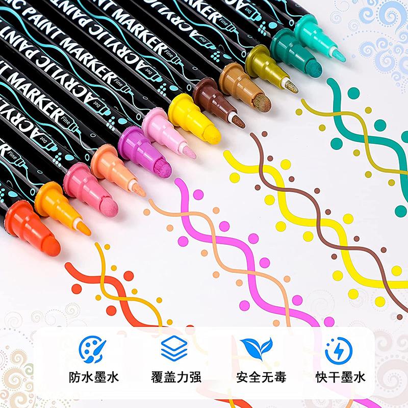 12color Dual Tip Acrylic Marker,Dot Dot Pen,Water-Based Pigment Pen,Ceramic Marker,Art Markers For Artists,Drawing Doodle Pen