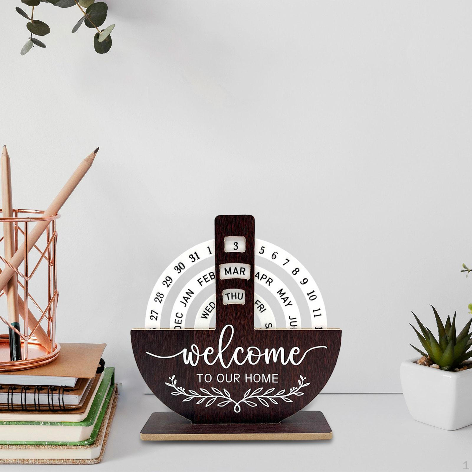 

Деревянный диск Вечный календарь Настольный Креативный ручной вращающийся настольный орнамент для Semicircle