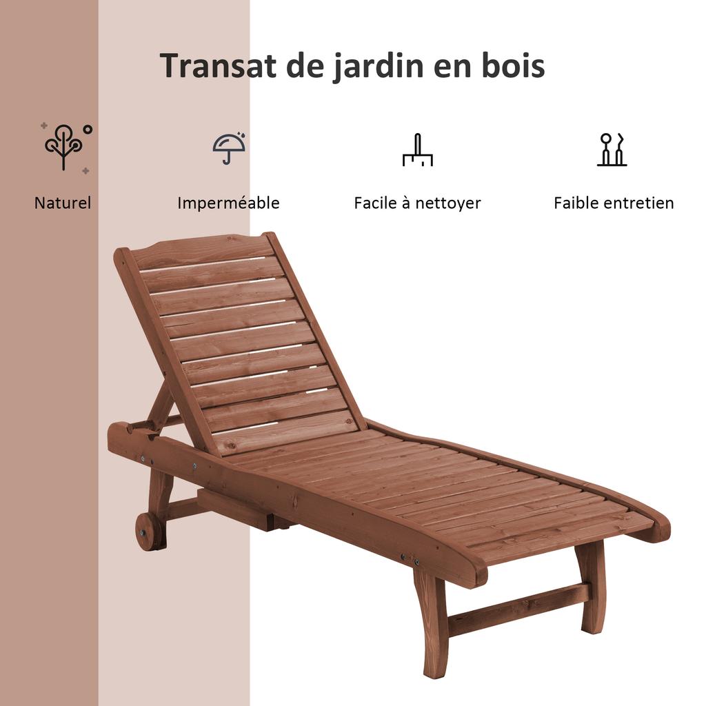 Sun Lounger, Colonial Style, Adjustable Backrest 3 Positions, Wheels, Pre-Oiled Fir Wood