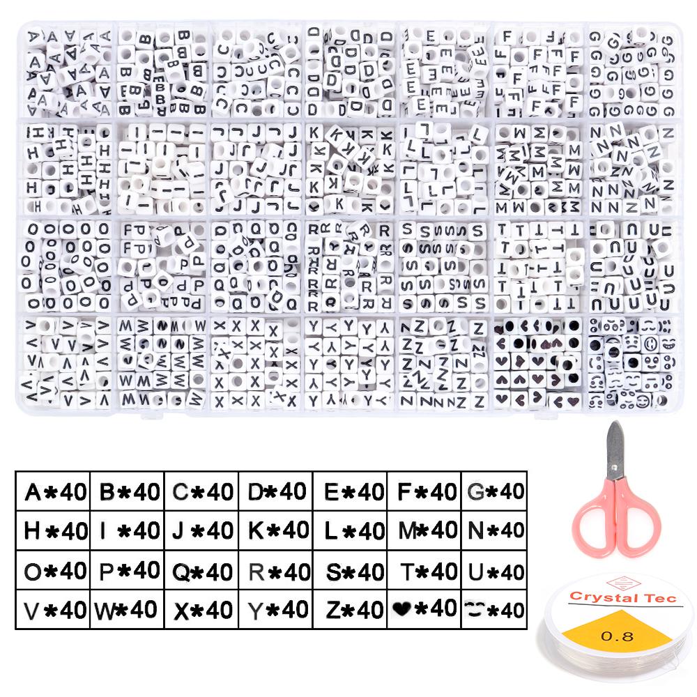 28grids Color Acrylic Letter Beads Kits A-Z Square Round Alphabet Bead Set with Line for Jewelry Making Bracelet Necklace Beaded
