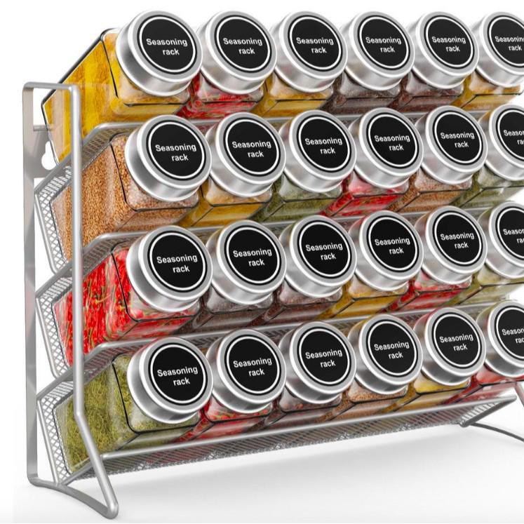 Четырехъярусная сетчатая полка для специй - Вмещает 24 бутылки, Органайзер для кухни.