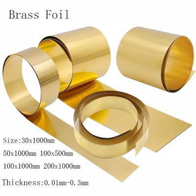 1pcs Brass Foil Thick 0.01-0.3mm Width 10-200 Mm Brass Skin Brass Metal Thin Sheet Foil Plate Length 100mm~1000mm