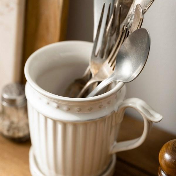 Sseuim Grace Cutlery Container, Ivory, 1 Piece, Korean Popular Tableware