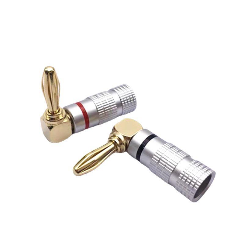 Gold-Plated Banana Plug 4mm 90° L-Shaped Elbow Red/Black Wire