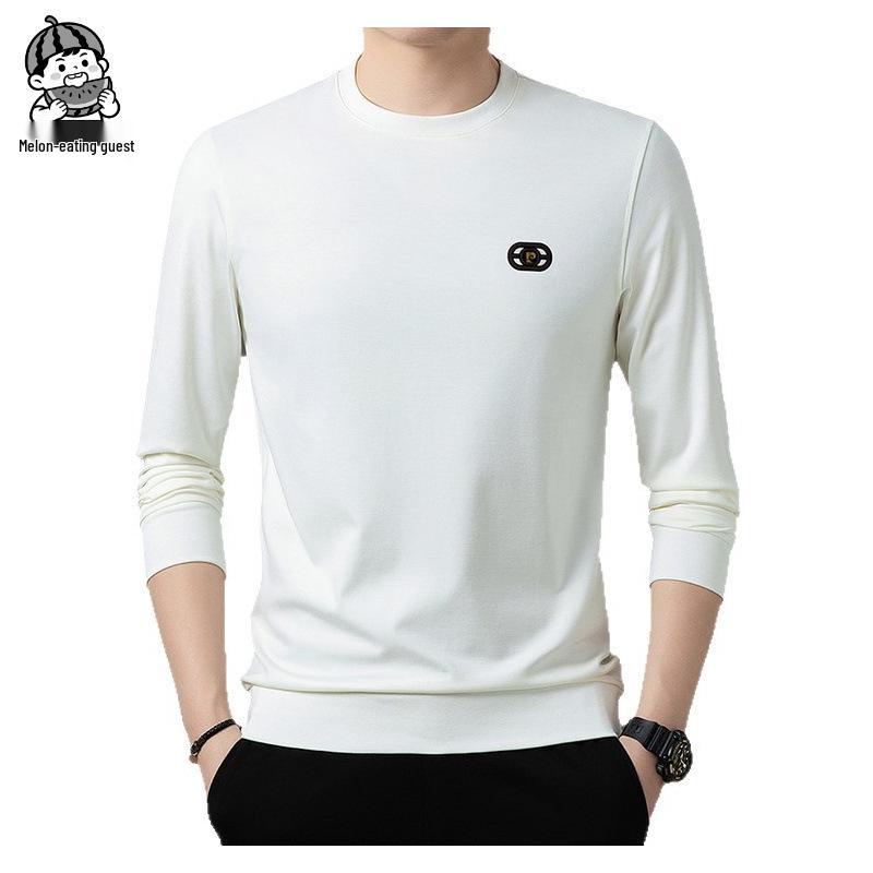 Men's Slim Fit Long-Sleeve T-Shirt, Round Neck, Solid Color, Roma Fabric, Pullover, Printed Sweatshirt