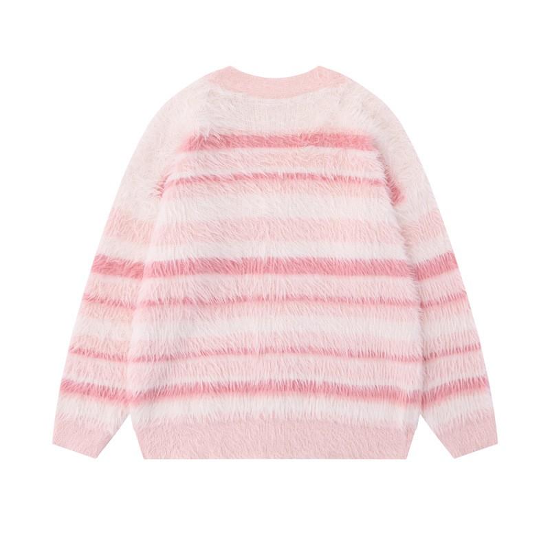 Unisex Oversized Mohair Blend Knit Cardigan With Gradient Stripe Cozy Winter Casual Sweater Youth