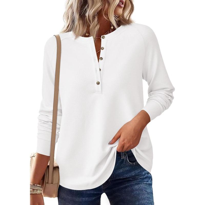 TIFICY Women's Fashion Casual Spring Autumn Solid Color Print Long Sleeve V-Neck Blouses & Shirts