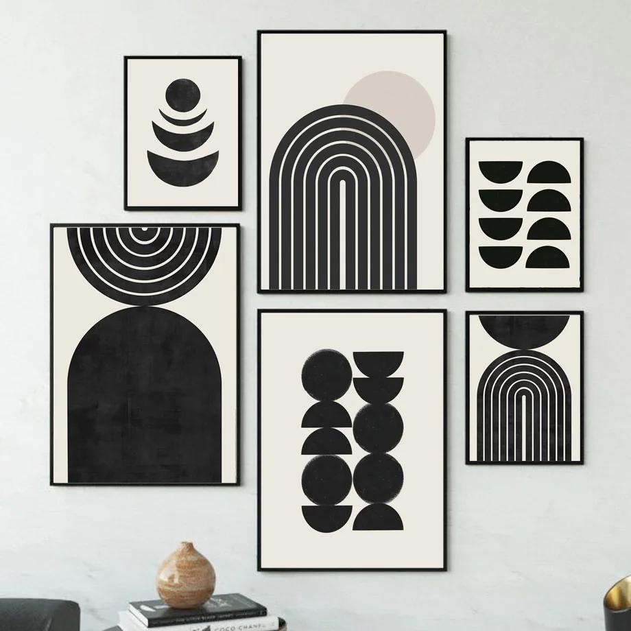 Moderne Abstrakte Formen Geometrische Kunst Schwarze Linie Leinwandmalerei Nordische Poster Und Drucke Wandbilder Für Wohnzimmer Dekor