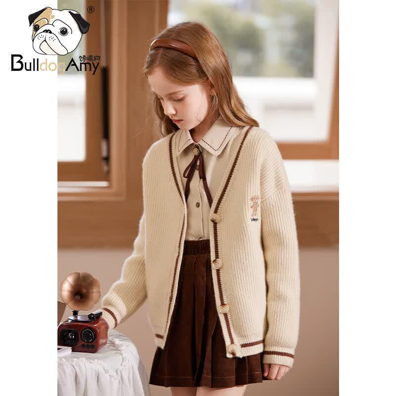 CHANZUIGOU Girls' Retro Color-block Bowknot Beige Shirt