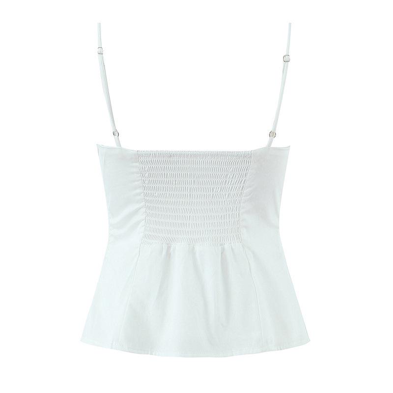 Chic French Lace-Trimmed Waist-Cinching Strapless Camisole for Women